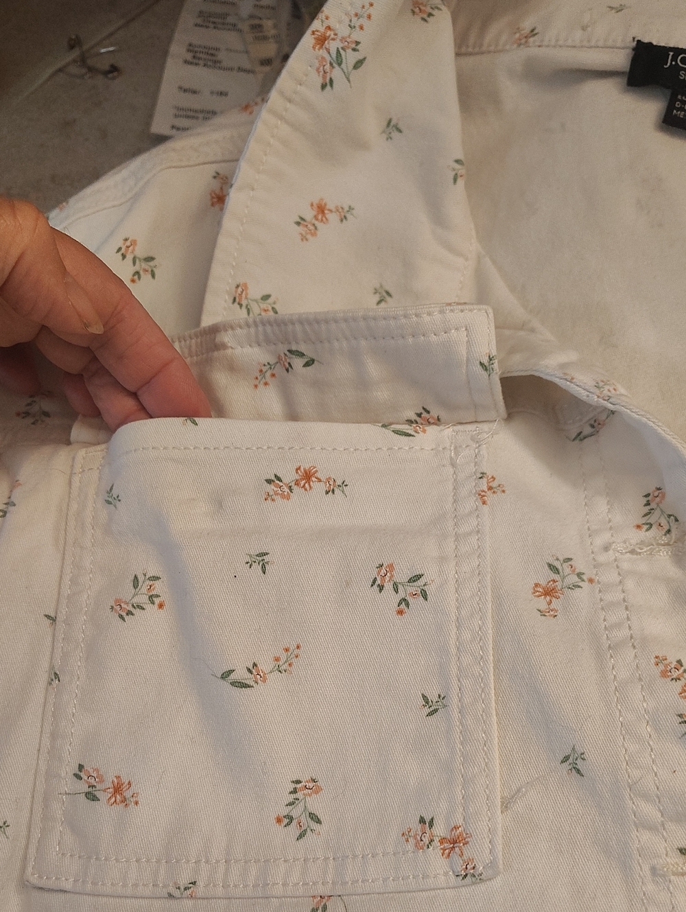 J Crew Romper, Women, Denim White Peach/Green Floral, BttnUp, Collar, Pockets, L - Picture 12 of 14
